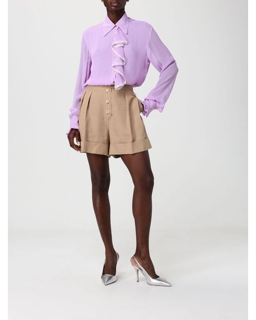 Alberta Ferretti Purple Silk Shirt With Ruffles