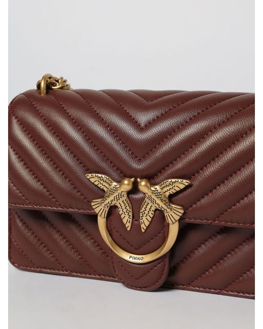 Pinko Brown Love One Mini Chevron Quilted Nappa Bag