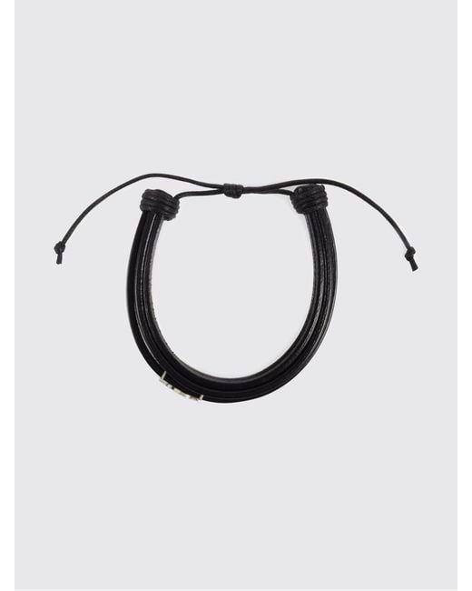Saint Laurent Black Cassandre Leather And Brass Bracelet for men