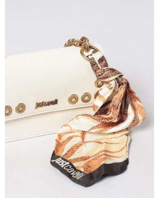 Just Cavalli Natural Grained Synthetic Leather Bag With Scarf