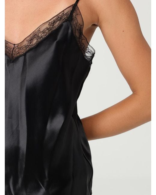 Alberta Ferretti Black Satin Top With Lace Inserts