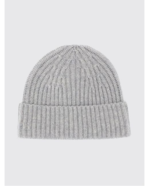 Lisa Yang Gray Ribbed 100% Cashmere Beanie Hat With Turn-Up Cuff