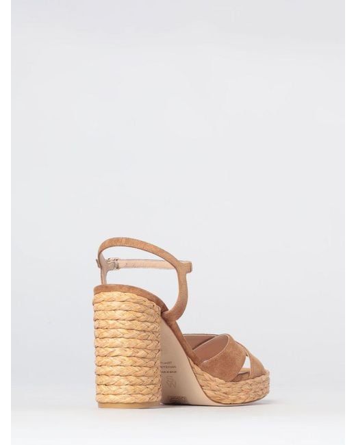 Stuart Weitzman Natural Dayna Suede Platform Sandals With High Block Heel