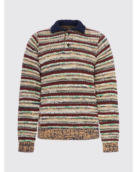 Sacai Blue Striped Cotton Knit Polo Shirt for men