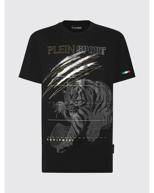 Philipp Plein Black Cotton T-Shirt With Rhinestones for men