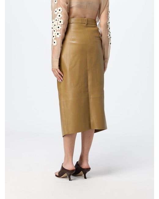 Khaite Natural Mid-Rise Leather Midi Pencil Skirt With Front Slit