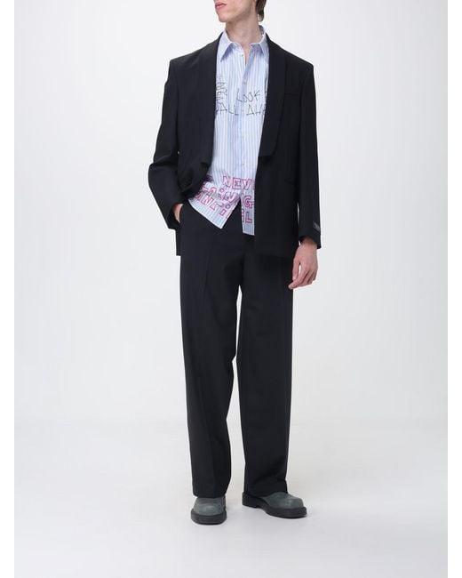 Camisa De Algodón A Rayas Con Eslogan MSGM de hombre de color Blue