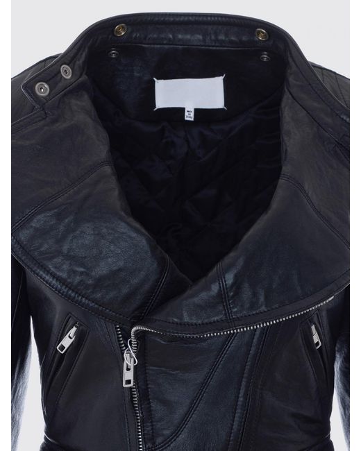 Maison Margiela Blue Slim Fit Ovine Leather Biker Jacket With Side Zip