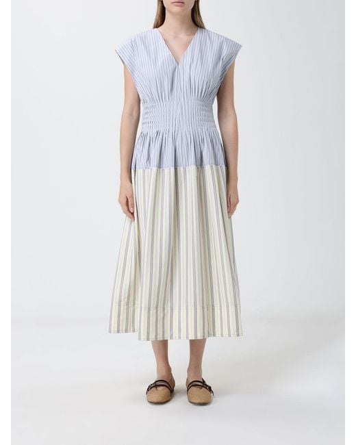 Paul Smith White Striped Cotton Blend Midi Dress