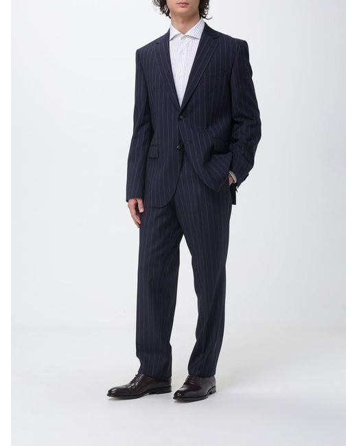 Boss Blue Pinstriped Virgin Wool Single-Breasted Dress for men