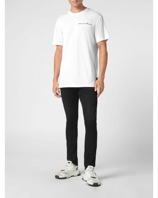 Philipp Plein White Cotton T-Shirt With Contrasting Chest Logo for men