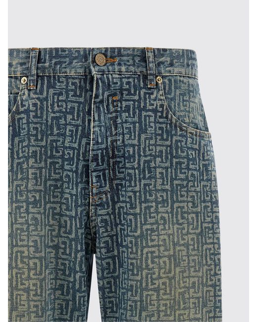 Balmain Blue Cotton Denim Monogram Jeans for men