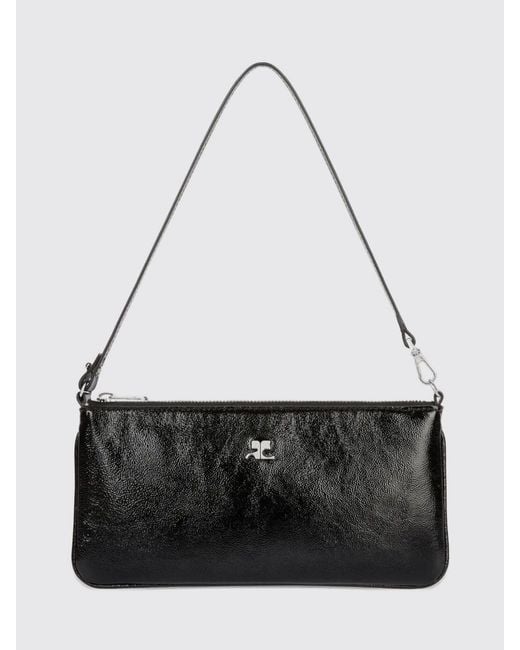 Courreges Black CourrÈ Ges Small Crinkled-Effect Patent Leather Shoulder Bag