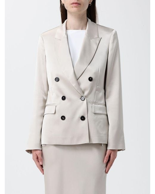 Liviana Conti Gray Satin Double-Breasted Blazer