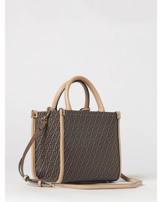 Liu Jo Gray Monogram Print Handbag With Double Handle And Adjustable Shoulder Strap