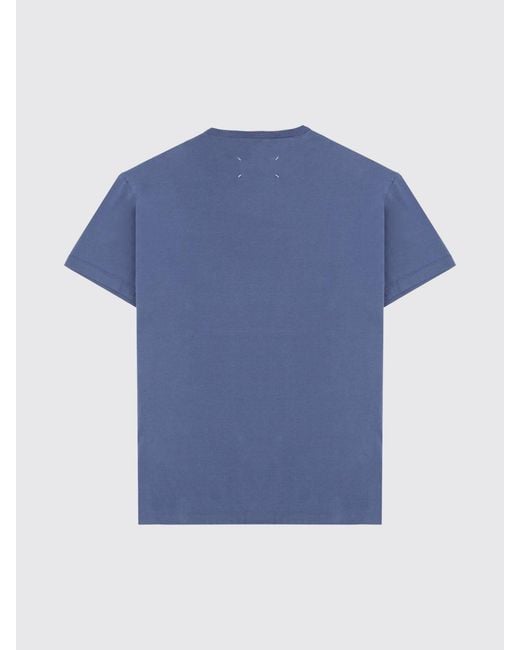 Maison Margiela Blue Cotton T-Shirt With Mini Logo for men