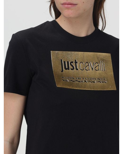 T-shirt con logo laminato di Just Cavalli in Black