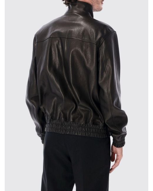 Valentino Garavani Black Smooth Calfskin Leather Bomber Jacket With High Neck for men