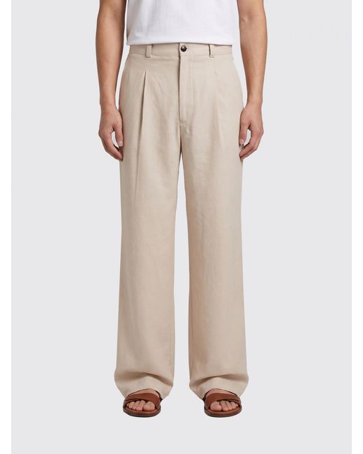 Giorgio Armani Natural Wide Leg Linen Blend Trousers for men
