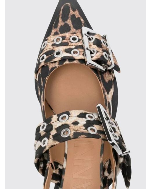 Ganni White Animal Print Recycled Polyester Slingback Ballerina Flats