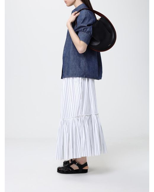 Jil Sander White Striped Cotton Midi Skirt