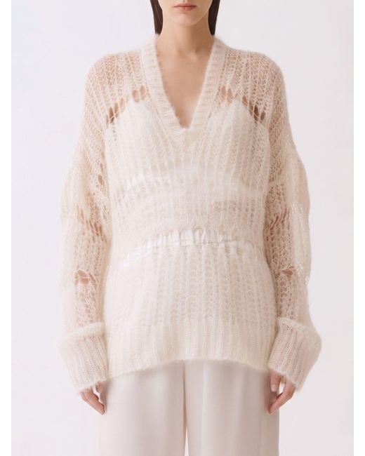 Fabiana Filippi Natural Perforated Wool Blend Pullover