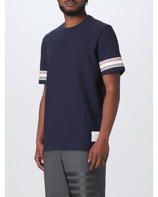 Thom Browne Blue T-shirt With Striped Bands for men