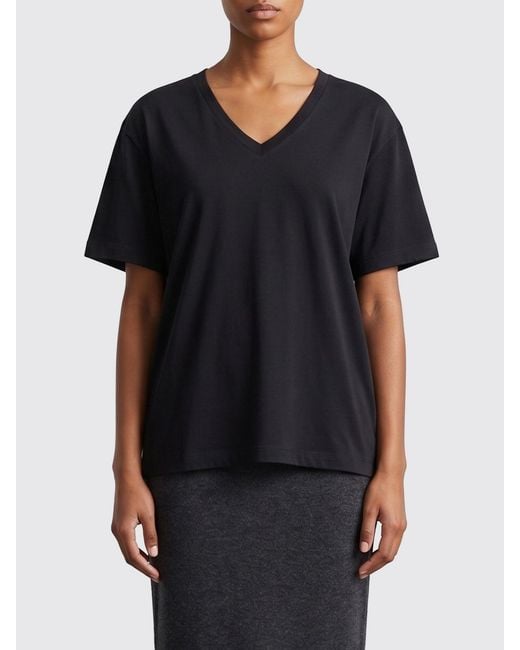 Khaite Black Basic V-Neck Cotton T-Shirts