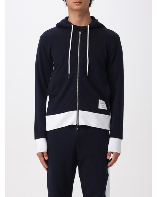 Thom Browne Blue Colourblock Loopback Hooded Sweater for men
