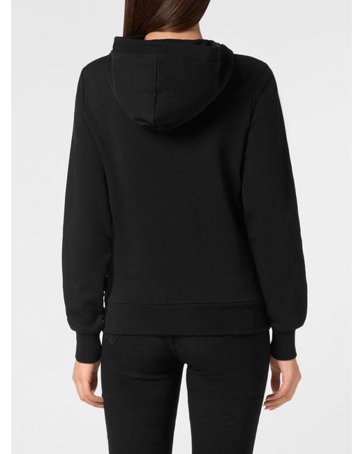 Philipp Plein Black Contrast Logo Jersey Hoodie With Pouch Pockets