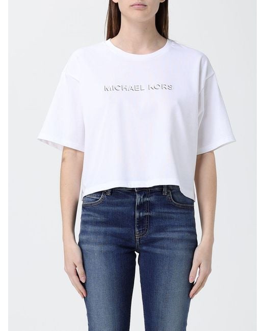 Michael Kors White Cotton Crop T-Shirt With Logo