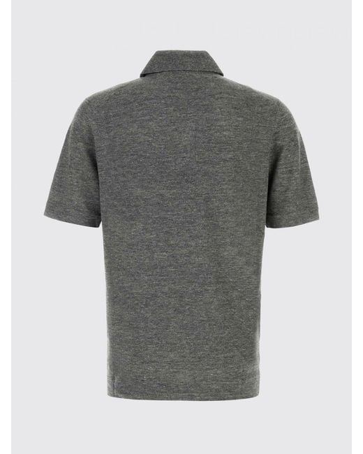 Brunello Cucinelli Gray Linen And Cotton Knit Polo Shirt for men