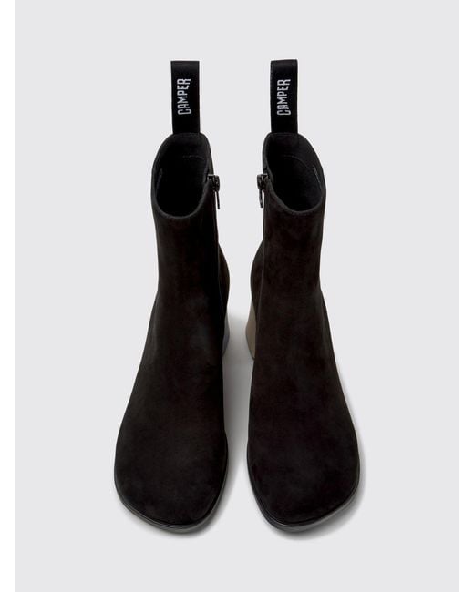 Camper Black Twins Suede Ankle Boots With Side Zip And Medium Heel