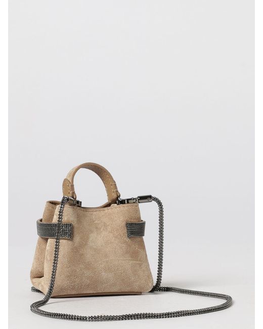Brunello Cucinelli Natural Micro Essence Suede Bag With Monile