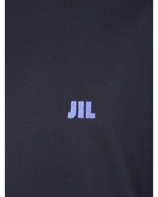Jil Sander Blue Cotton Crewneck T-Shirt With Contrast Logo On Chest for men