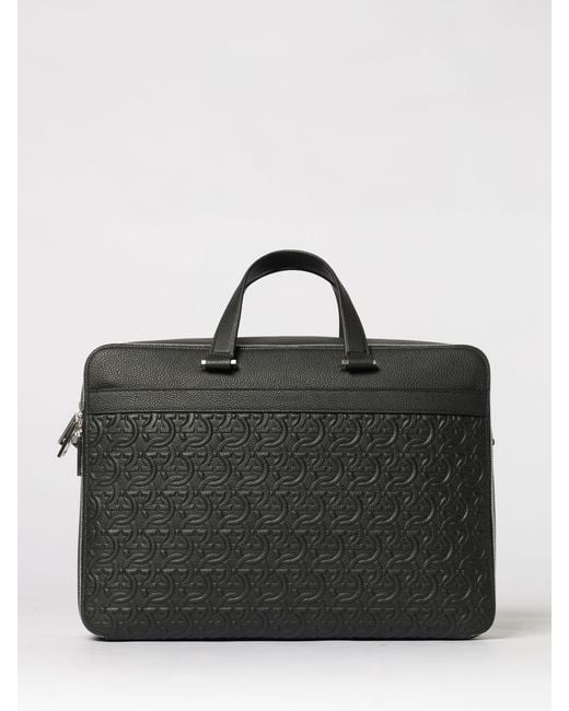 Ferragamo Black Gancini Embossed Briefcase for men