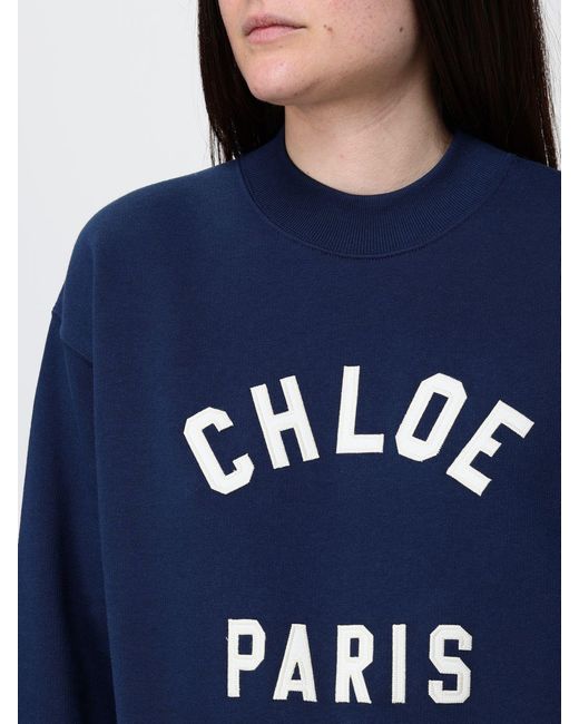 Chloé Blue ChloÉ Cotton Crewneck Sweatshirt With Logo