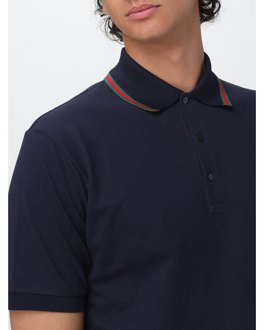 Gucci Blue Short-Sleeved Cotton Polo With Web Detail And Contrast Trim for men
