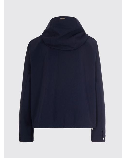 Herno Blue Short Hooded Nylon Windbreaker Jacket With Zip Closure
