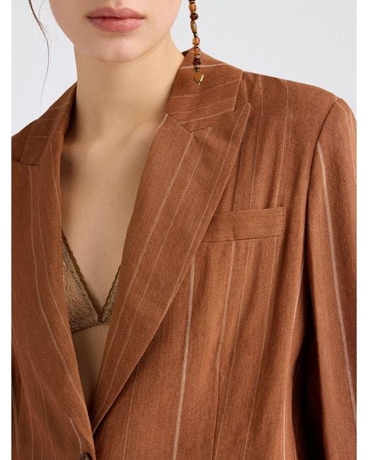 Momoní Brown MomonÌ Pinstriped Linen Blend Single-Breasted Blazer
