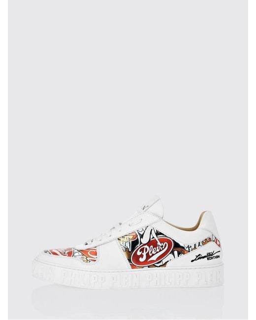 Philipp Plein White Notorious Leather Sneakers With Graphic Print for men
