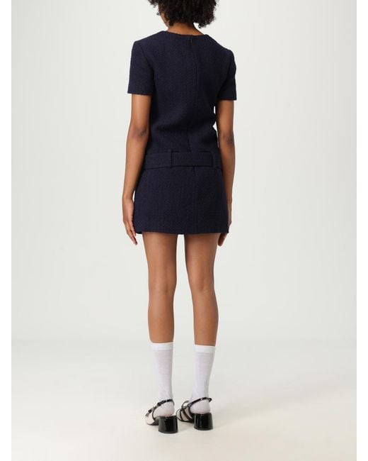 Self-Portrait Blue Elegant Dress With Belt And Button Detail Short Sleeves Woven Fabric