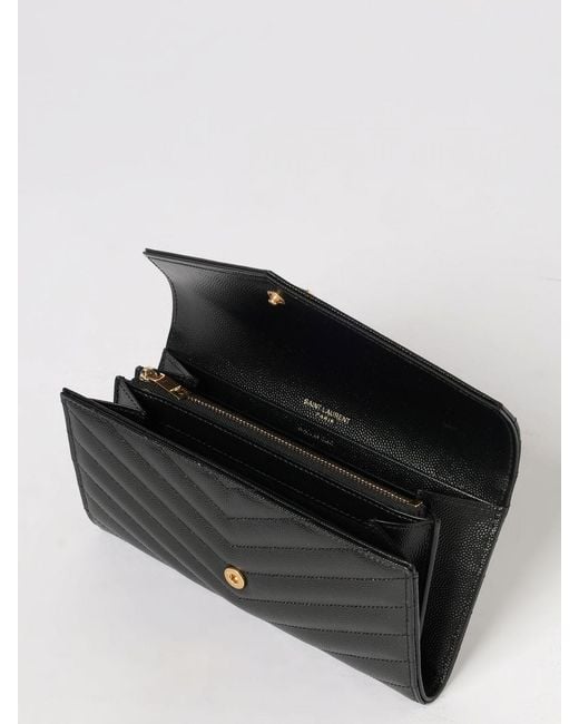 Saint Laurent Black Cassandre Chevron Quilted Grain De Poudre Leather Wallet