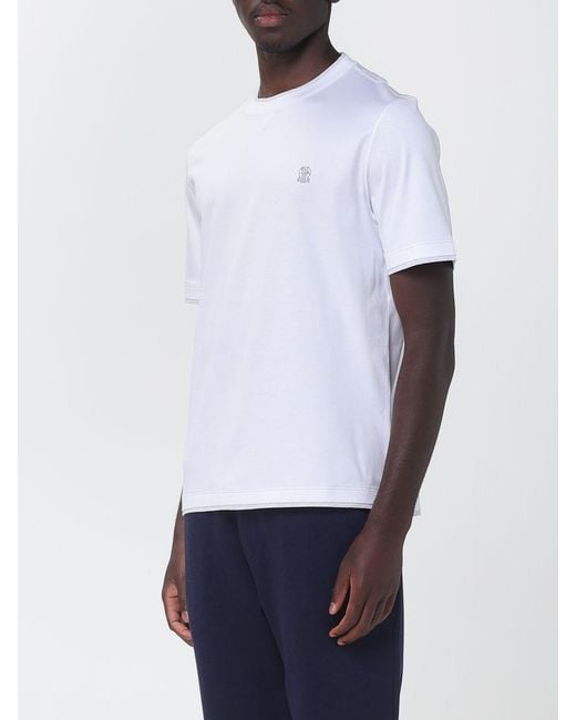 Brunello Cucinelli White Slim Fit Cotton T-Shirt With Contrast Trim for men