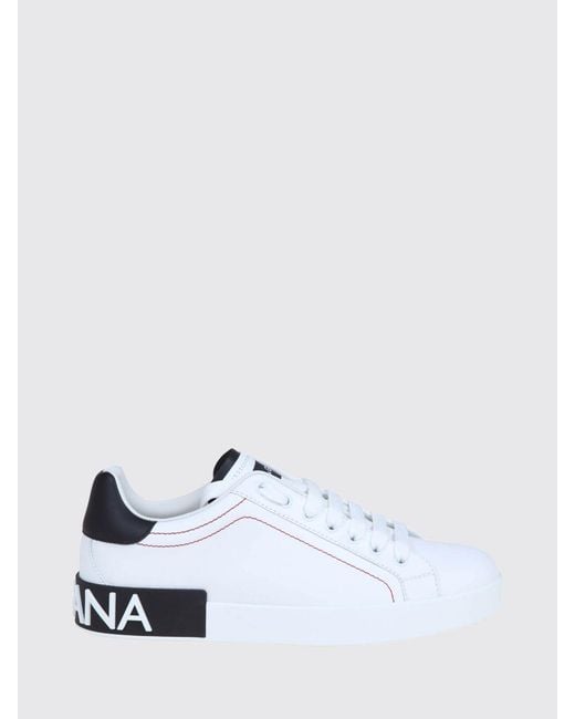 Dolce & Gabbana White Dolce &Amp Gabbana Portofino Smooth Calfskin Sneakers With Logo for men