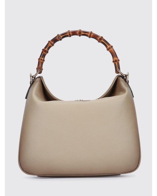 Gucci Natural Diana Grained Leather Handbag With Bamboo Handle And Gg Logo