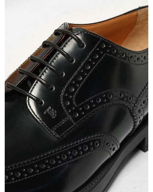 Tod's White Brushed Leather Derby Shoes With Brogue Pattern for men