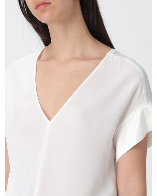 Liu Jo White Sheer Viscose Blouse With A Deep V-Neck