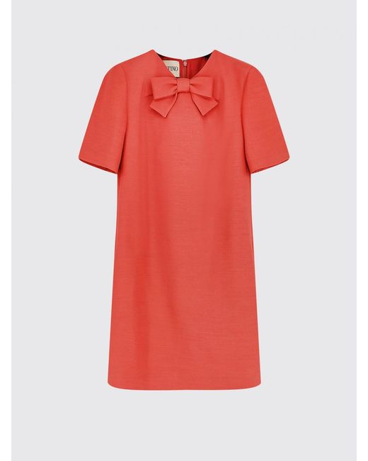 Valentino Red Wool And Silk Sheath Mini Dress With Bow Detail And V-Neck