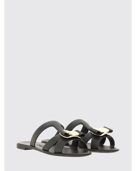 Ferragamo White New Vara Pvc Slides With Iconic Bow And Low Heel